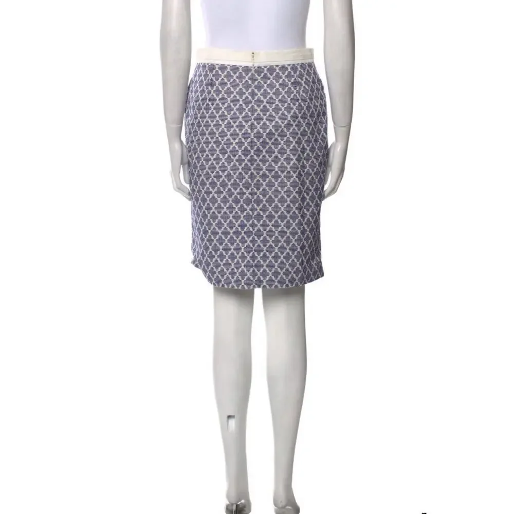 Tory Burch Blue Printed Cotton Pencil Skirt XS US 2 Classic Designer Chic